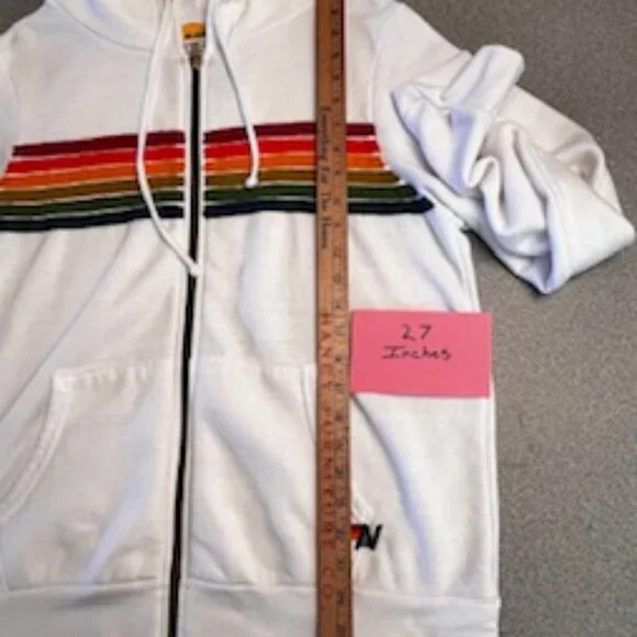 Aviator Nation White Hoodie with Blue and Orange Stripes - Picture 8 of 10